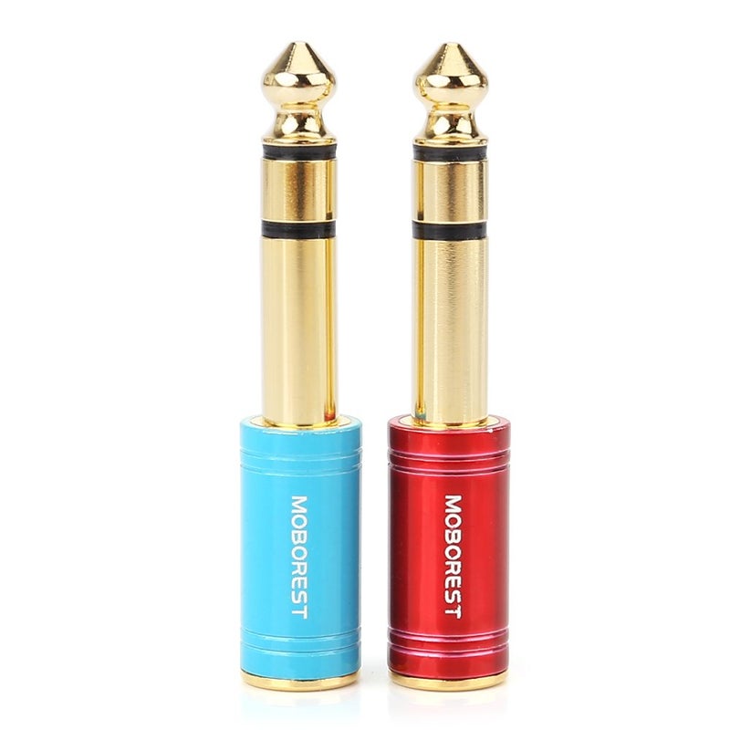 MOBOREST 6.35mm (1/4 inch) Male -3.5mm (1/8 in) Jack Stereo Female Adapter Conversion Plug, Adaptor Cable Copper (6.35M-3.5F, RED+Blue) - Image 1